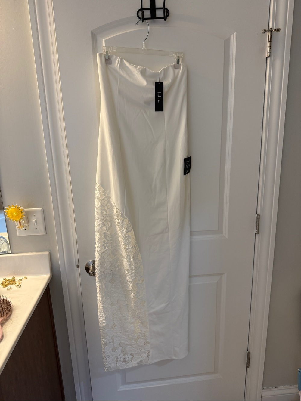 Lulu's Ivory Maxi Skirt with Lace Inset